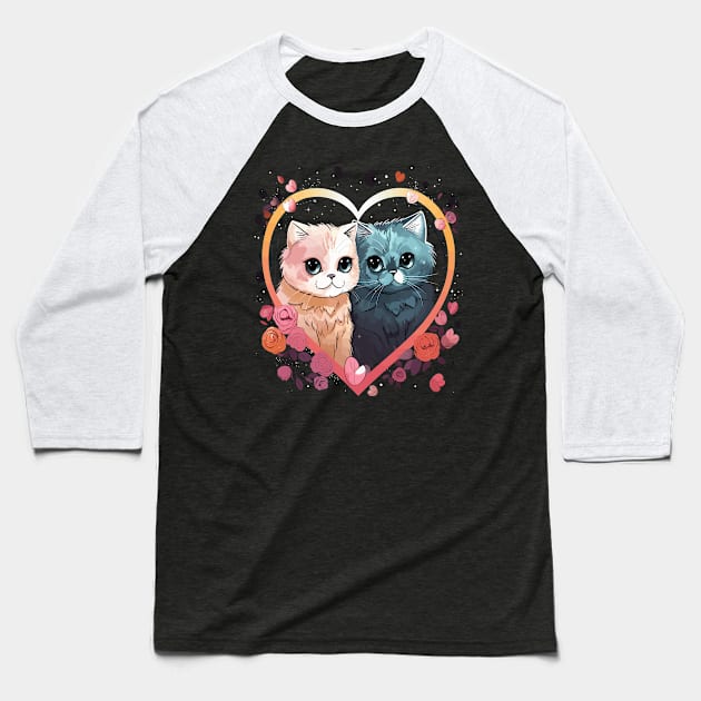 Exotic Shorthair Couple Valentine Baseball T-Shirt by JH Mart